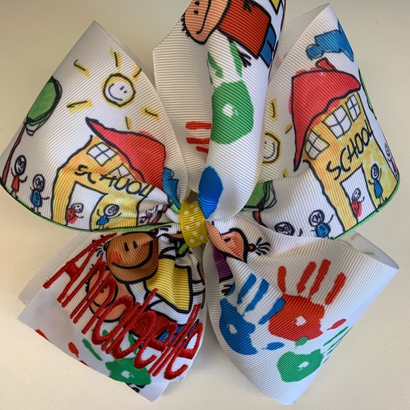 Any name, Monogrammed School Print Hair Bow - Picture 8 of 8